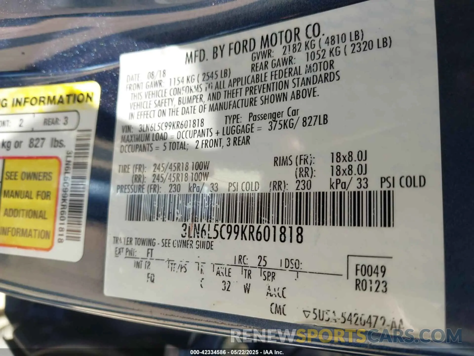 9 fotografías del automóvil dañado 3LN6L5C99KR601818 LINCOLN MKZ 2019
