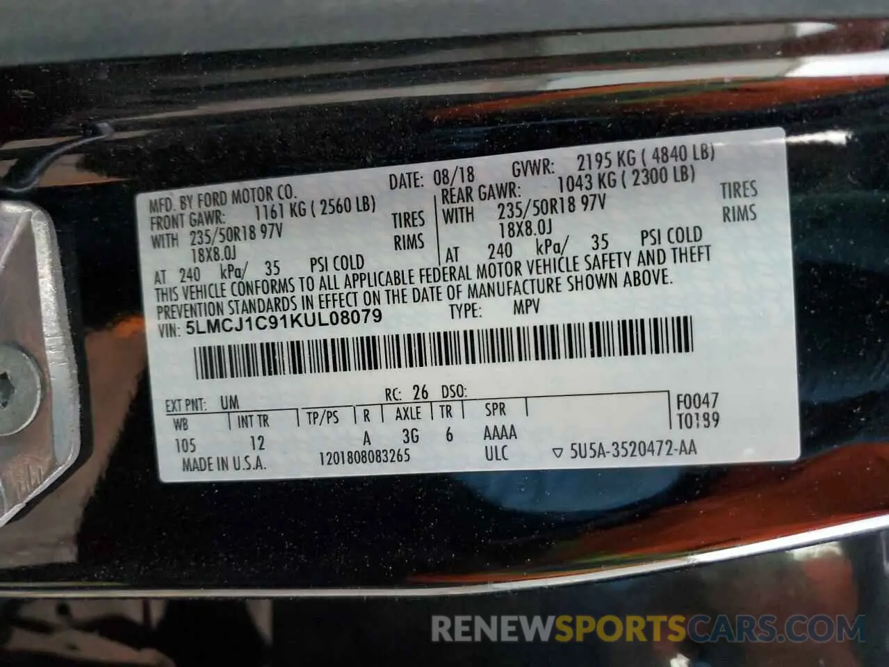 14 fotografías del automóvil dañado 5LMCJ1C91KUL08079 LINCOLN MKZ 2019