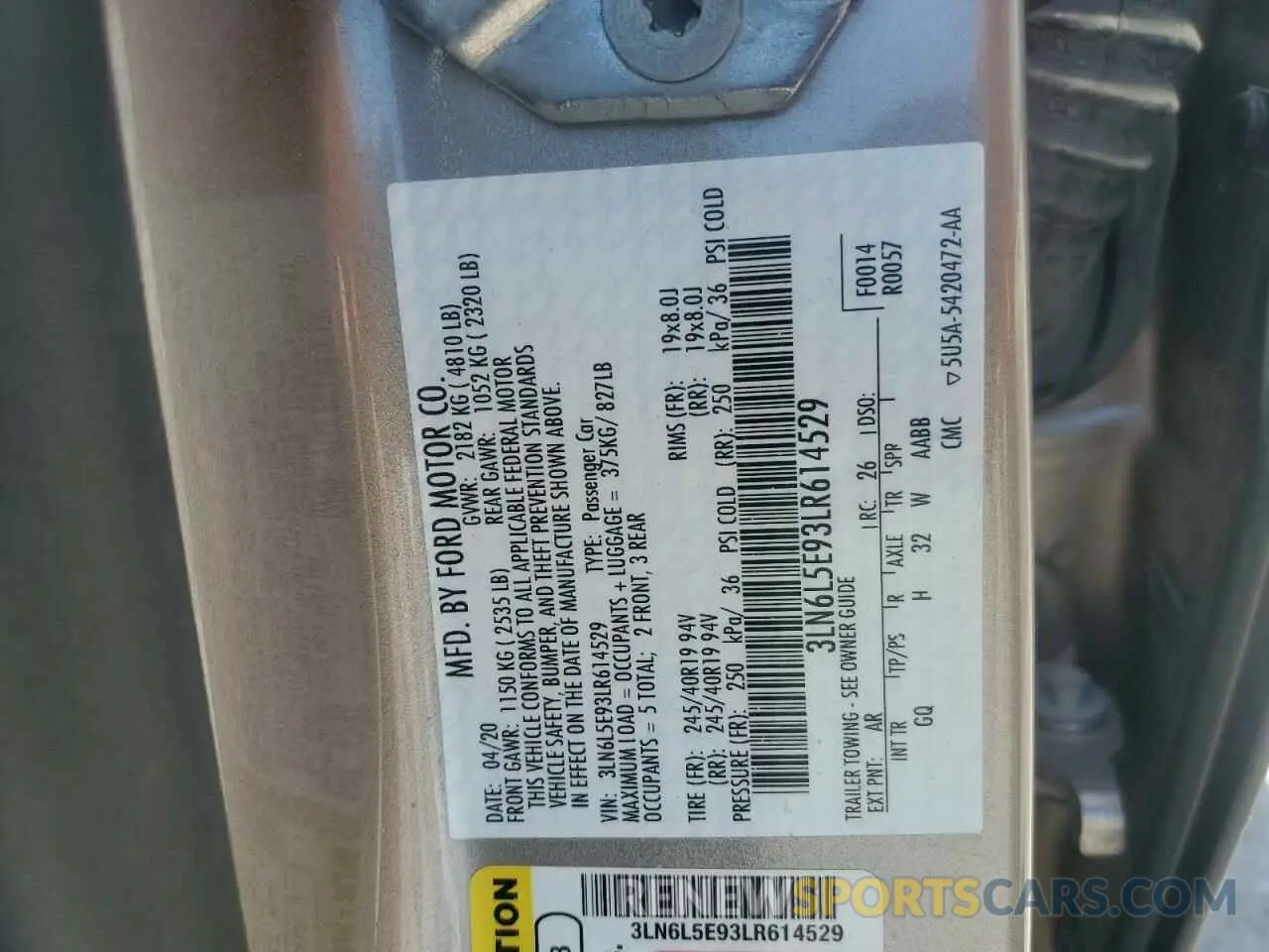 13 fotografías del automóvil dañado 3LN6L5E93LR614529 LINCOLN MKZ 2020
