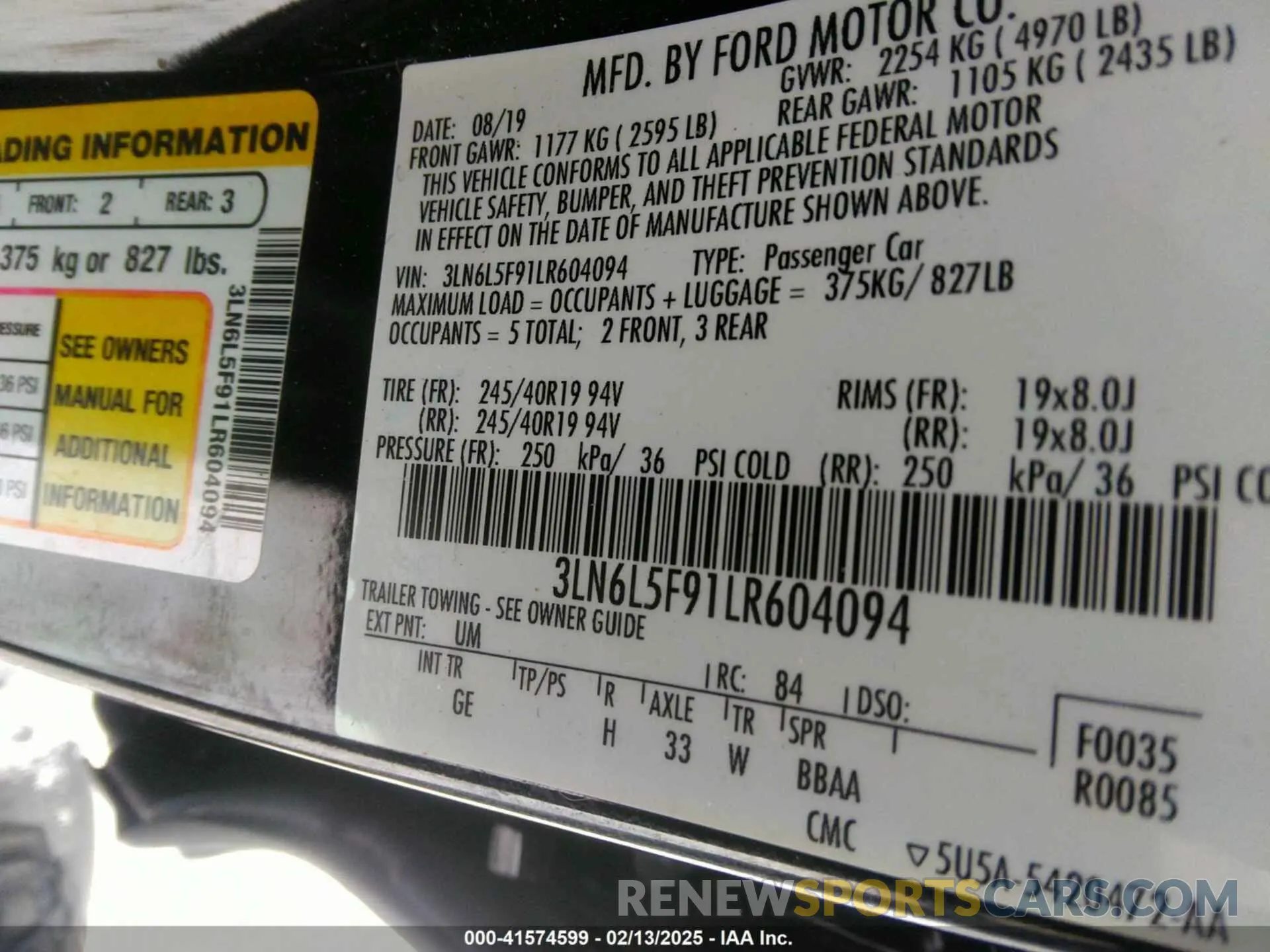 9 fotografías del automóvil dañado 3LN6L5F91LR604094 LINCOLN MKZ 2020