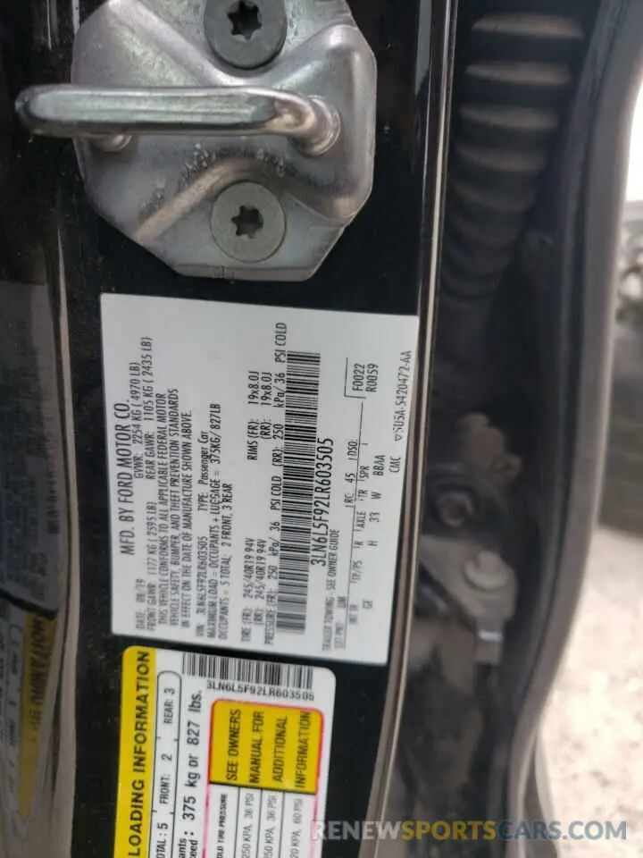 12 fotografías del automóvil dañado 3LN6L5F92LR603505 LINCOLN MKZ 2020