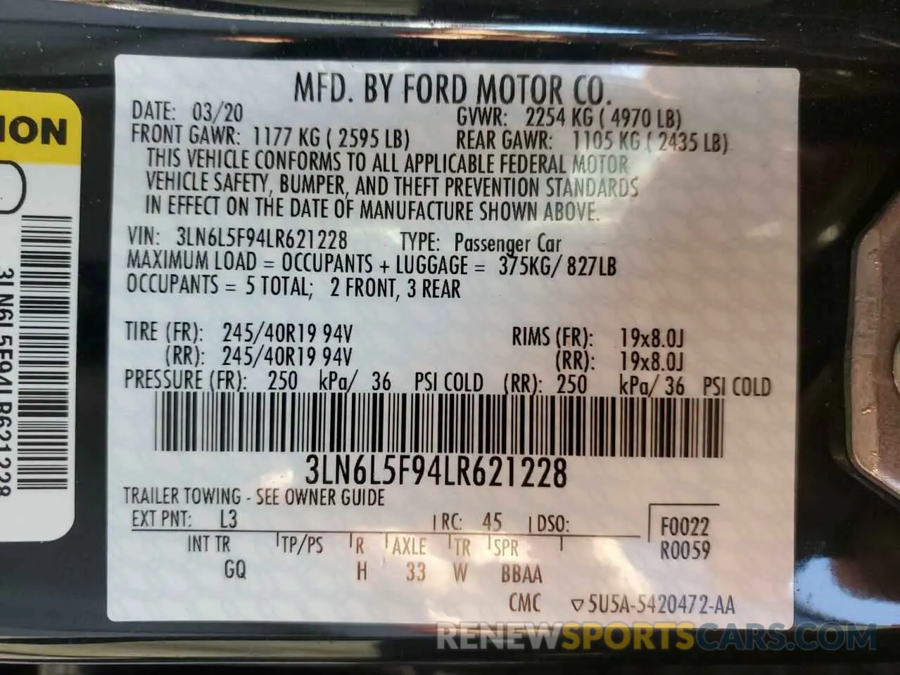 13 fotografías del automóvil dañado 3LN6L5F94LR621228 LINCOLN MKZ 2020