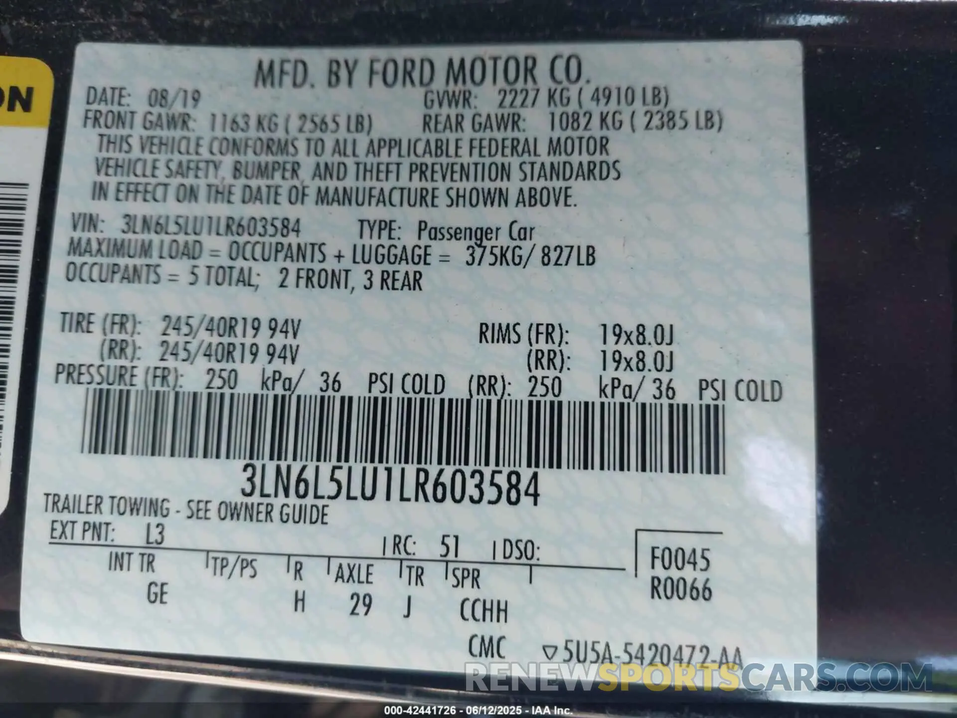 9 fotografías del automóvil dañado 3LN6L5LU1LR603584 LINCOLN MKZ 2020