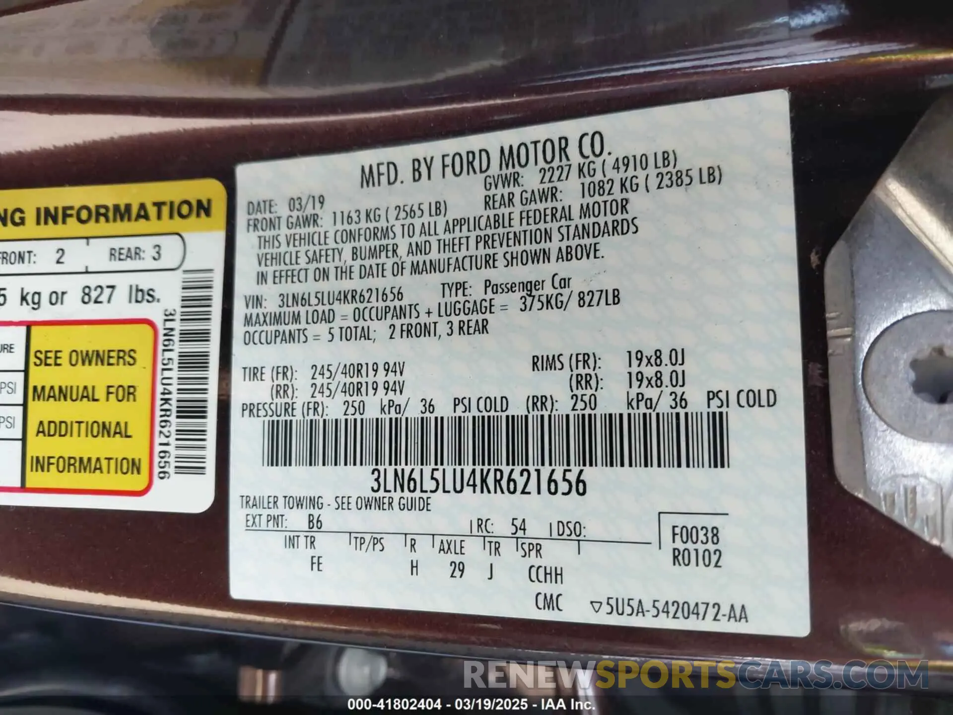 9 fotografías del automóvil dañado 3LN6L5LU4KR621656 LINCOLN MKZ HYBRID 2019