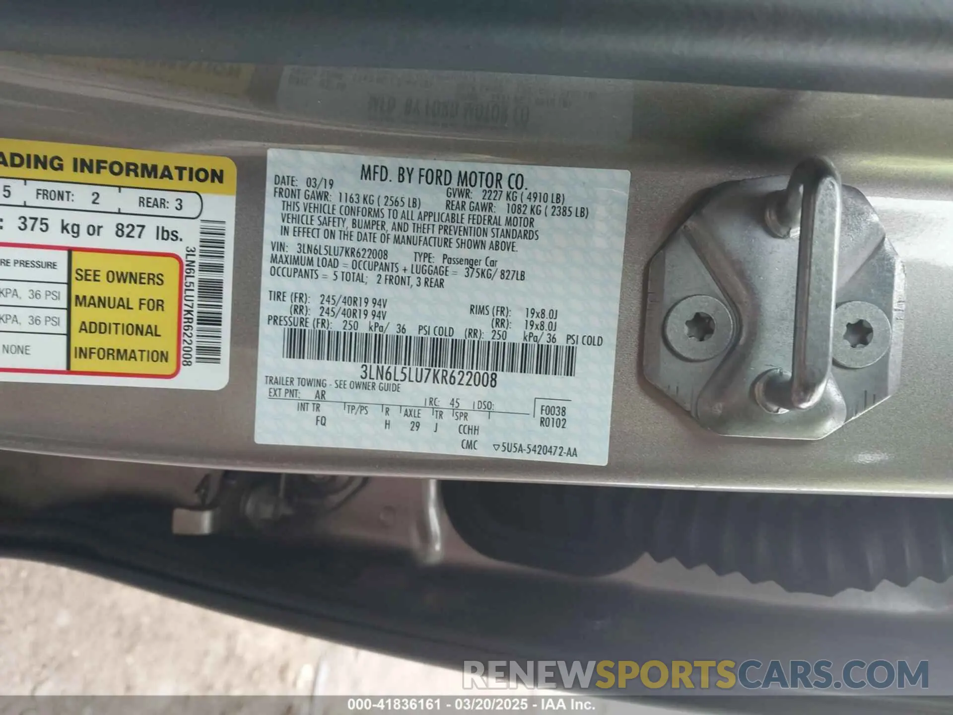 9 fotografías del automóvil dañado 3LN6L5LU7KR622008 LINCOLN MKZ HYBRID 2019