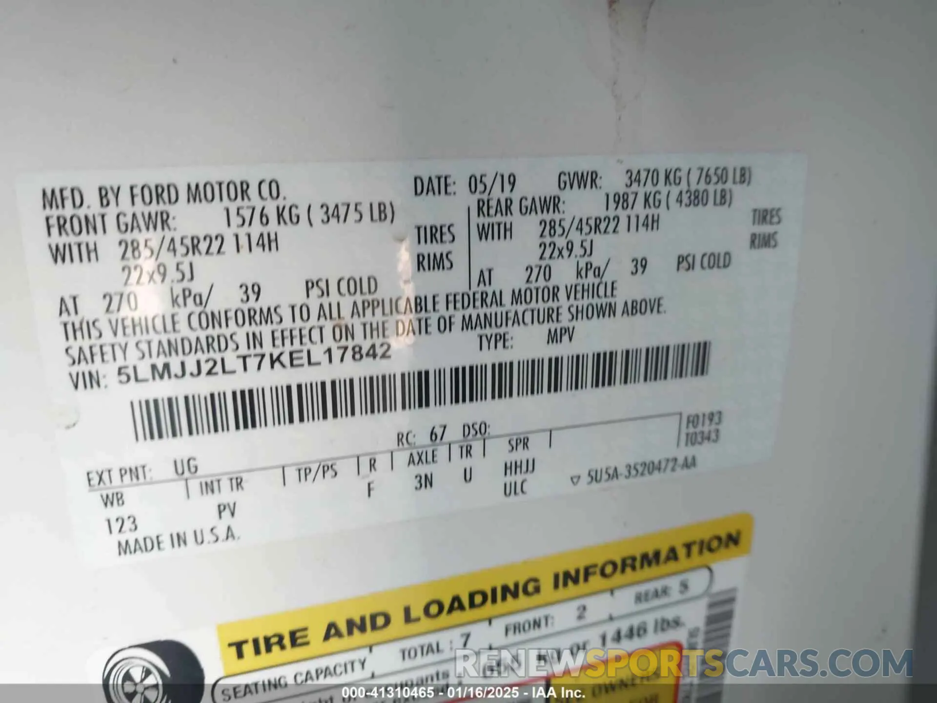 9 fotografías del automóvil dañado 5LMJJ2LT7KEL17842 LINCOLN NAVIGATOR 2019