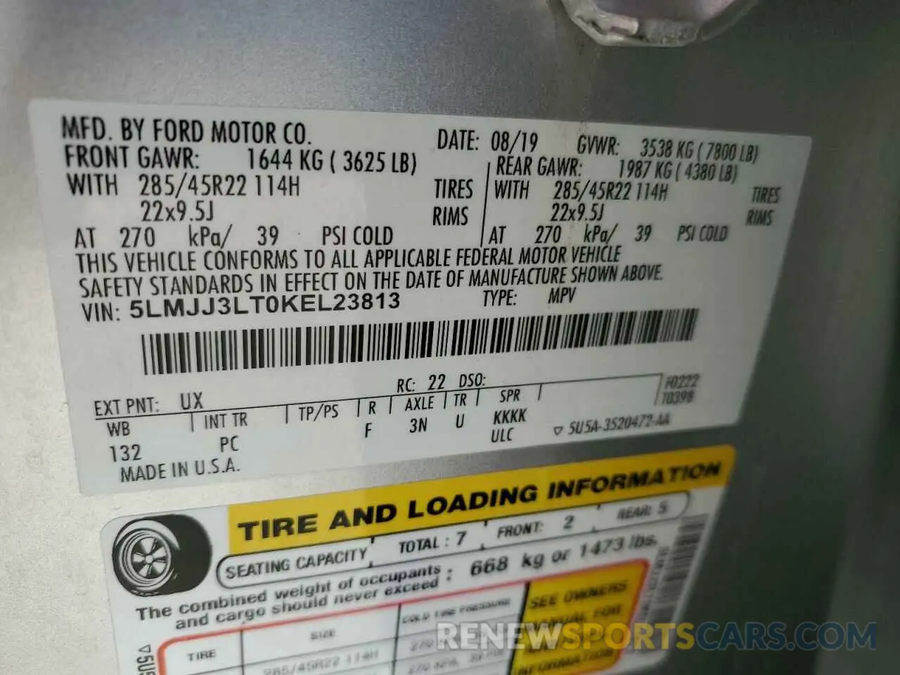 13 fotografías del automóvil dañado 5LMJJ3LT0KEL23813 LINCOLN NAVIGATOR 2019