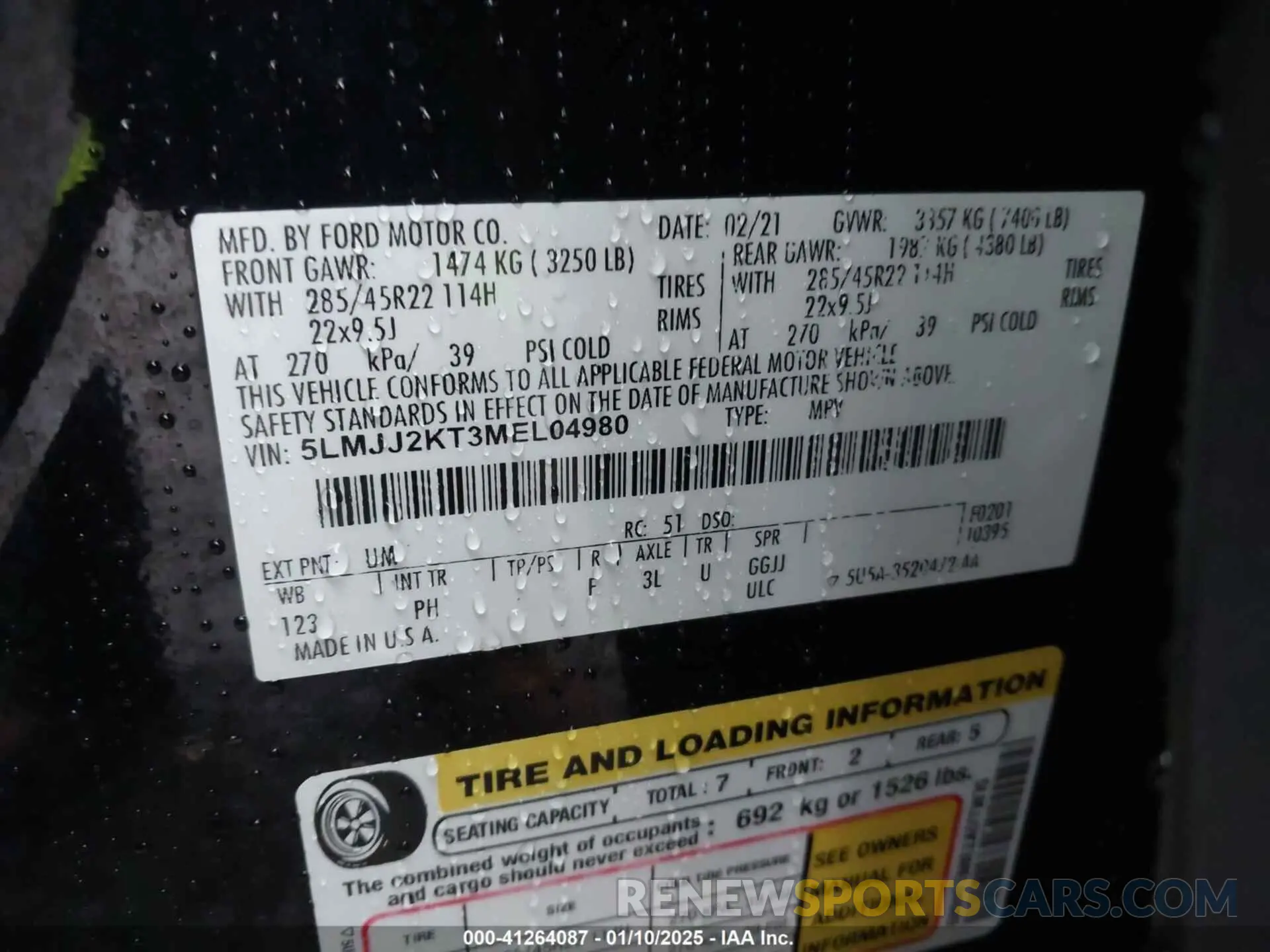 9 fotografías del automóvil dañado 5LMJJ2KT3MEL04980 LINCOLN NAVIGATOR 2021