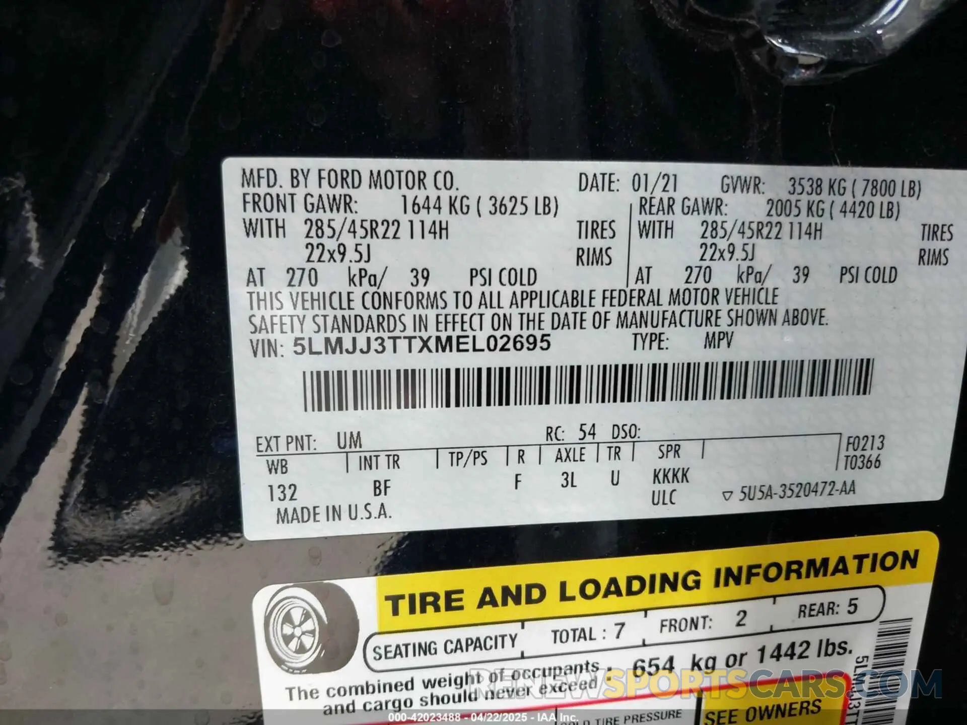 9 fotografías del automóvil dañado 5LMJJ3TTXMEL02695 LINCOLN NAVIGATOR 2021