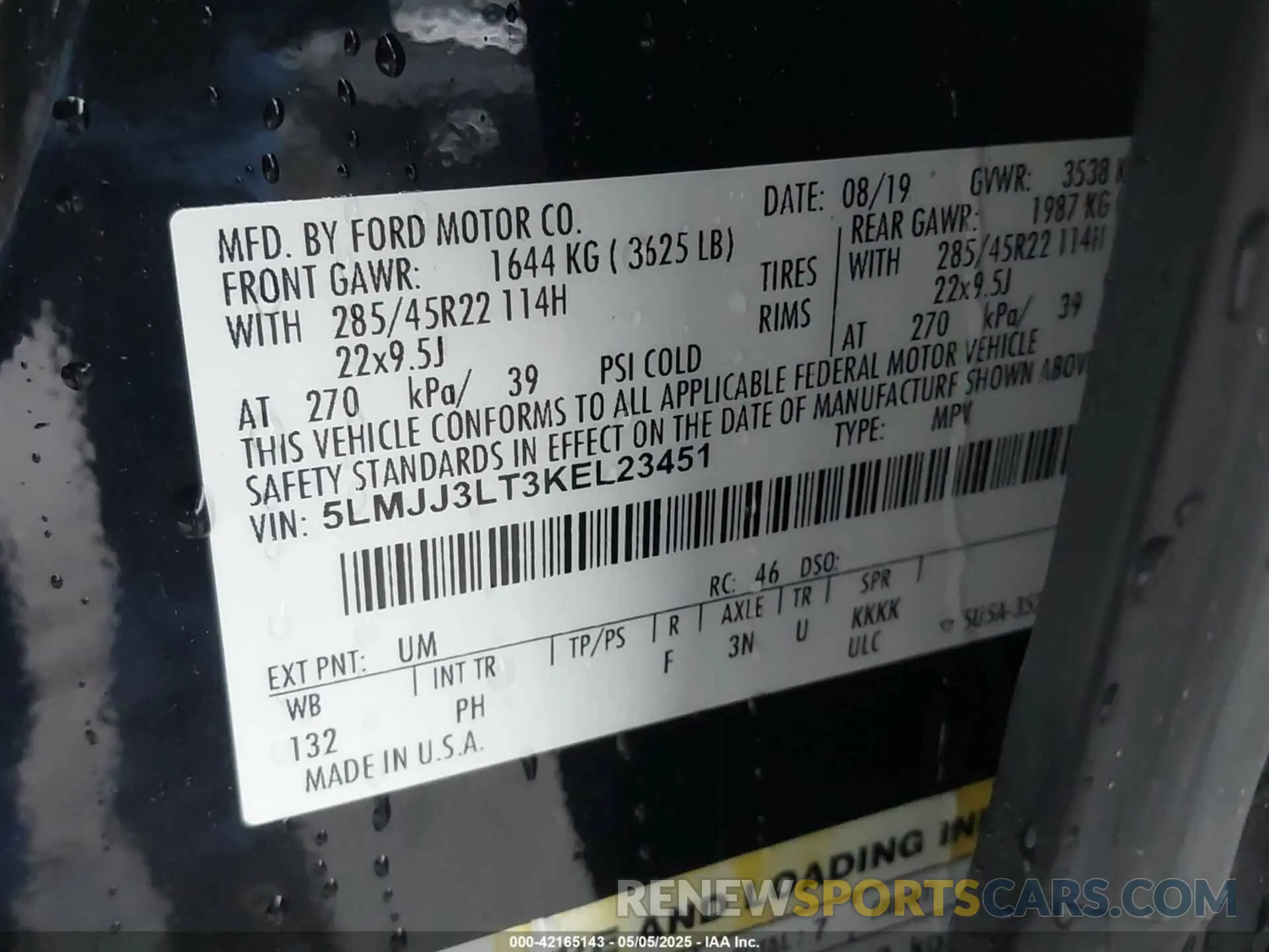 9 fotografías del automóvil dañado 5LMJJ3LT3KEL23451 LINCOLN NAVIGATOR L 2019