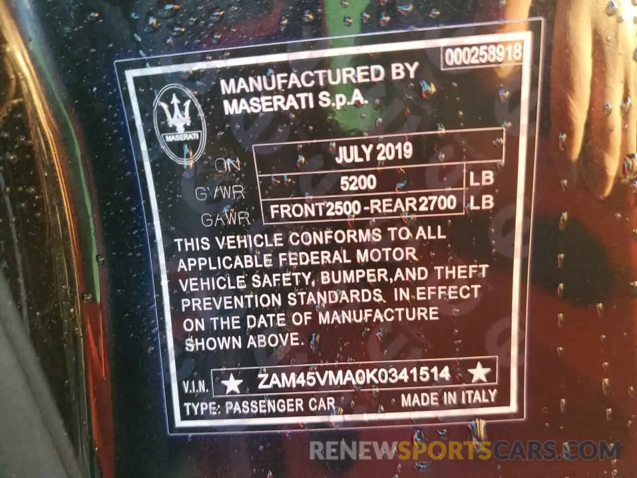 12 fotografías del automóvil dañado ZAM45VMA0K0341514 MASERATI ALL MODELS 2019