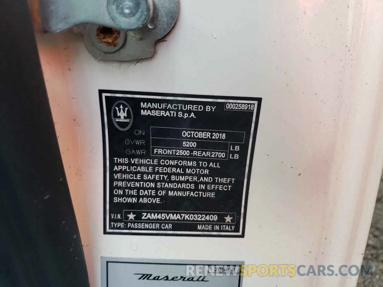 10 fotografías del automóvil dañado ZAM45VMA7K0322409 MASERATI ALL MODELS 2019