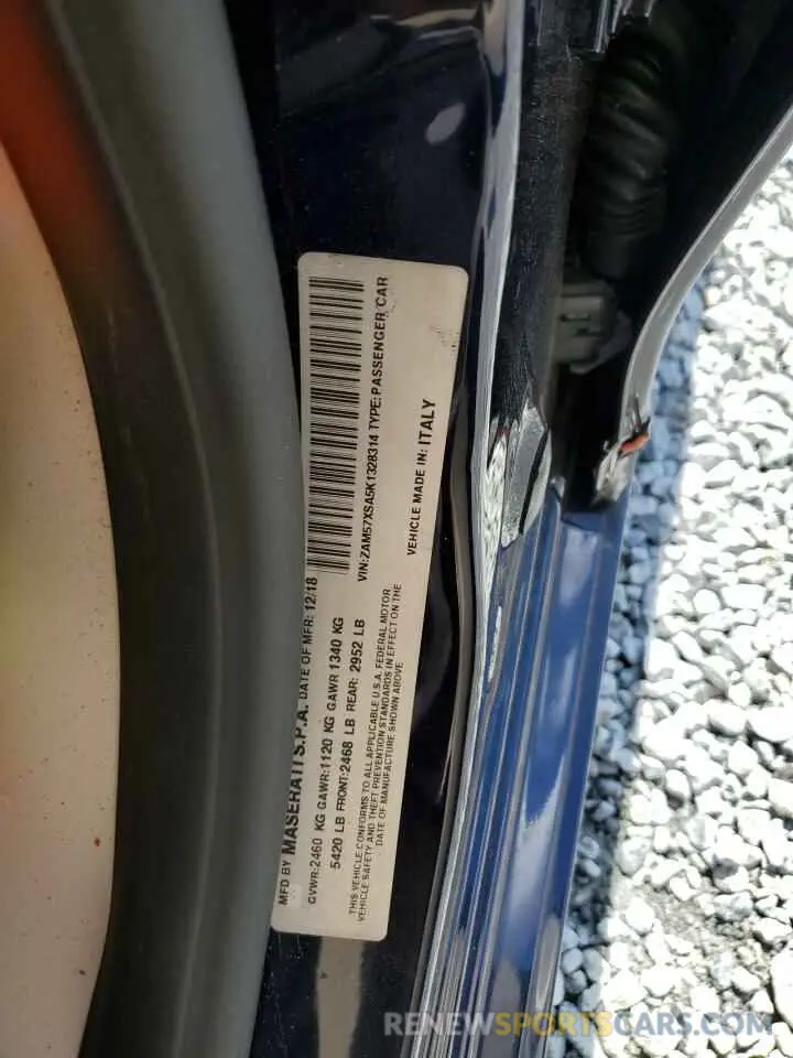 12 fotografías del automóvil dañado ZAM57XSA5K1328314 MASERATI ALL MODELS 2019