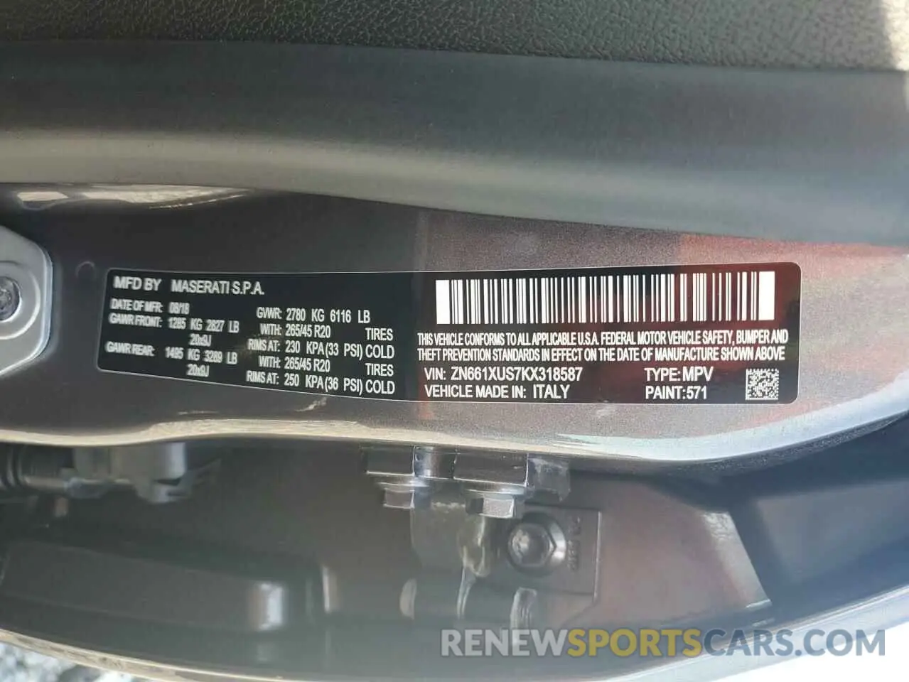 14 fotografías del automóvil dañado ZN661XUS7KX318587 MASERATI ALL MODELS 2019