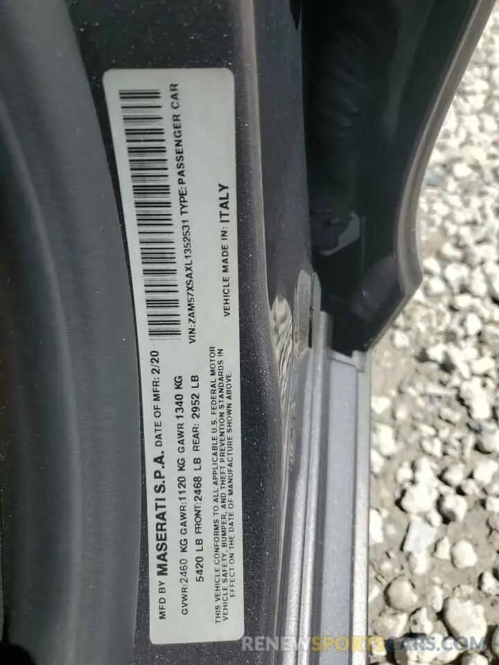 12 fotografías del automóvil dañado ZAM57XSAXL1352531 MASERATI ALL MODELS 2020