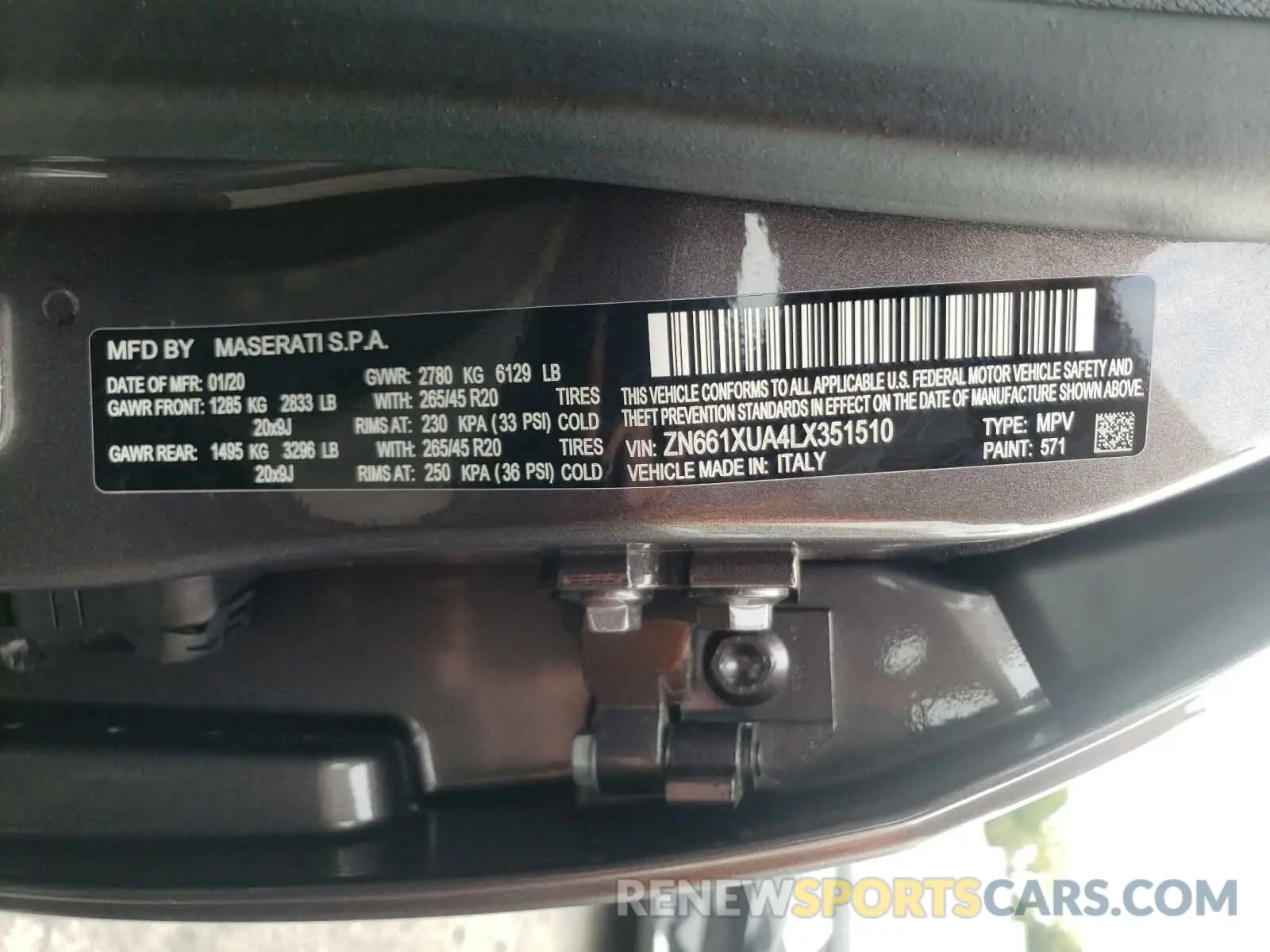 10 fotografías del automóvil dañado ZN661XUA4LX351510 MASERATI ALL MODELS 2020
