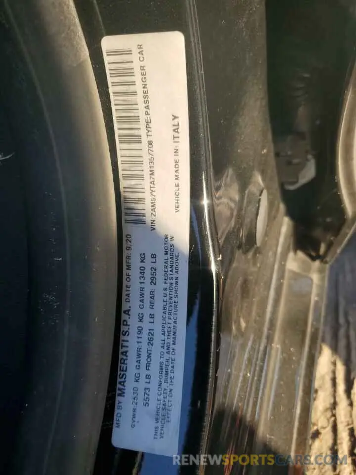 13 fotografías del automóvil dañado ZAM57YTA7M1357708 MASERATI ALL MODELS 2021