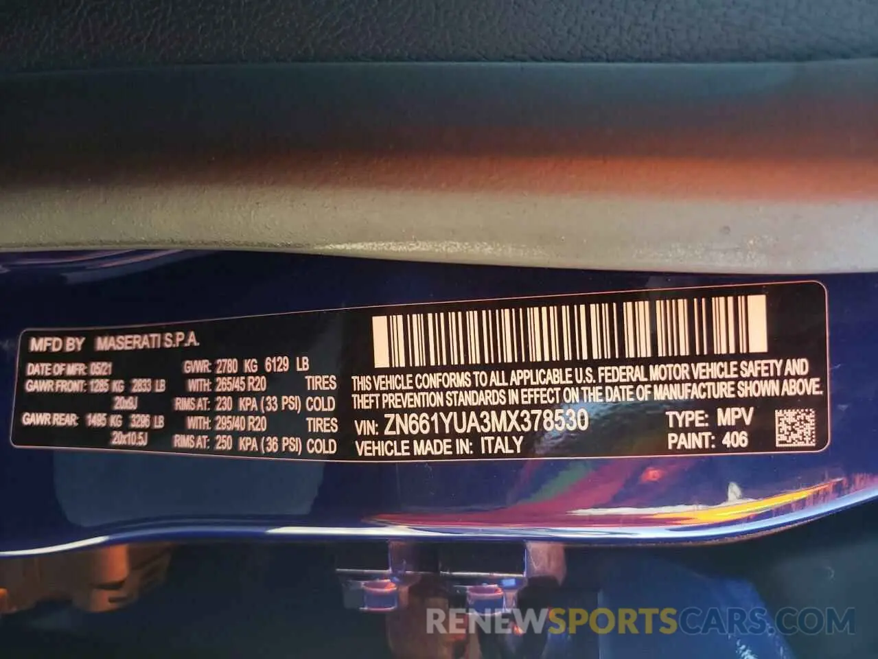 10 fotografías del automóvil dañado ZN661YUA3MX378530 MASERATI ALL MODELS 2021