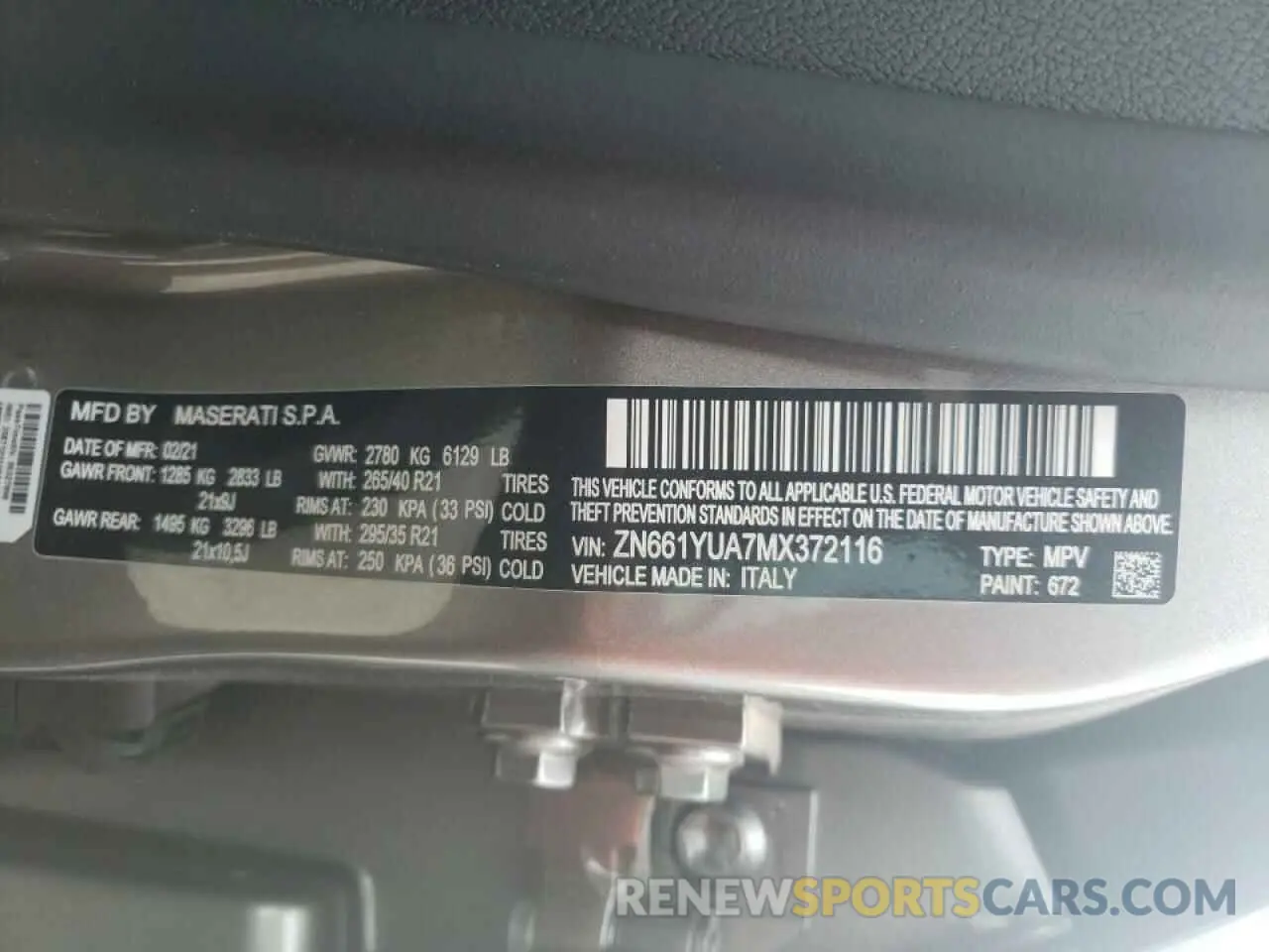 10 fotografías del automóvil dañado ZN661YUA7MX372116 MASERATI ALL MODELS 2021