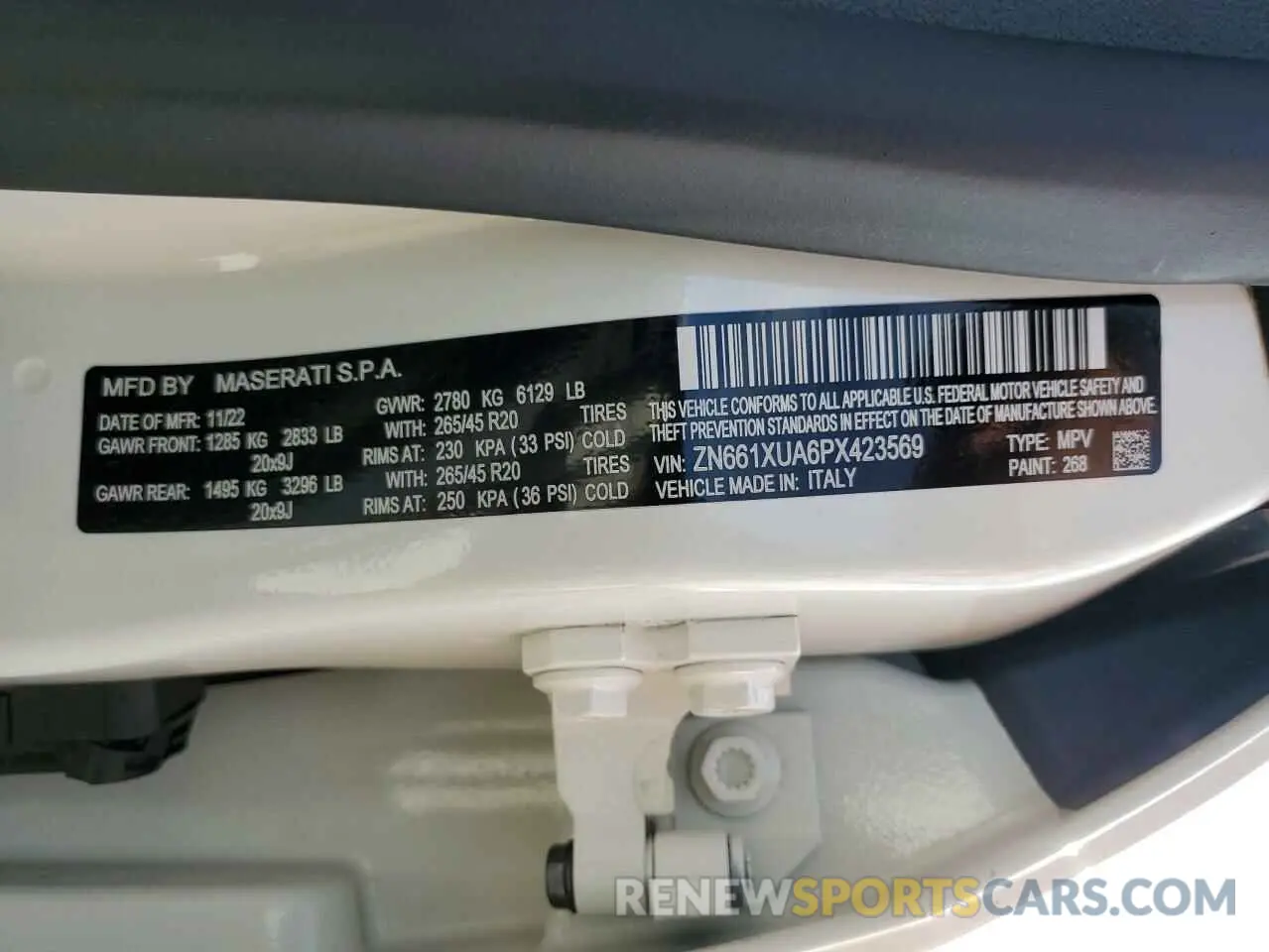 13 fotografías del automóvil dañado ZN661XUA6PX423569 MASERATI ALL MODELS 2023