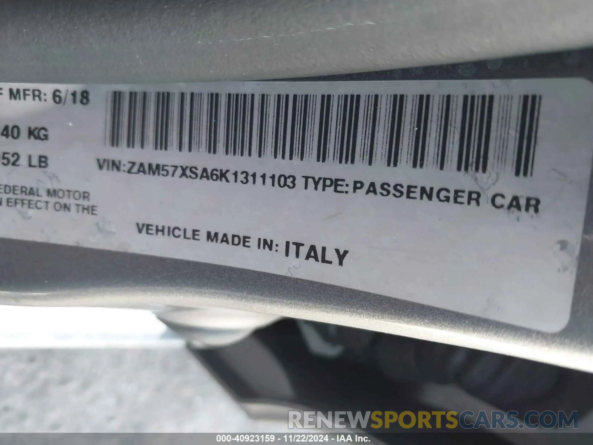 9 fotografías del automóvil dañado ZAM57XSA6K1311103 MASERATI GHIBLI 2019