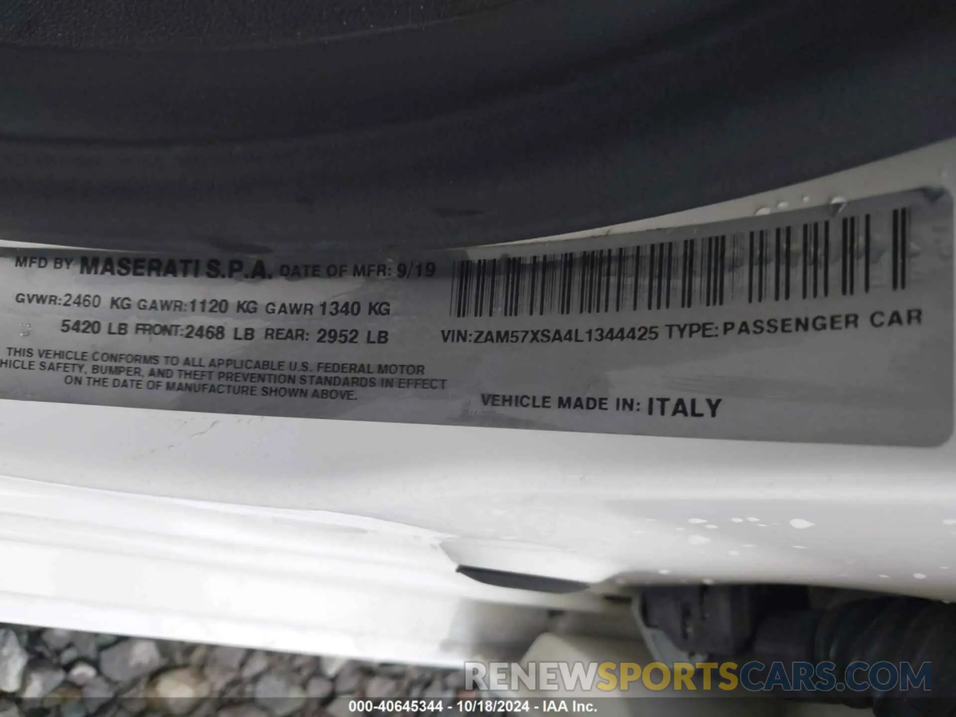 9 fotografías del automóvil dañado ZAM57XSA4L1344425 MASERATI GHIBLI 2020