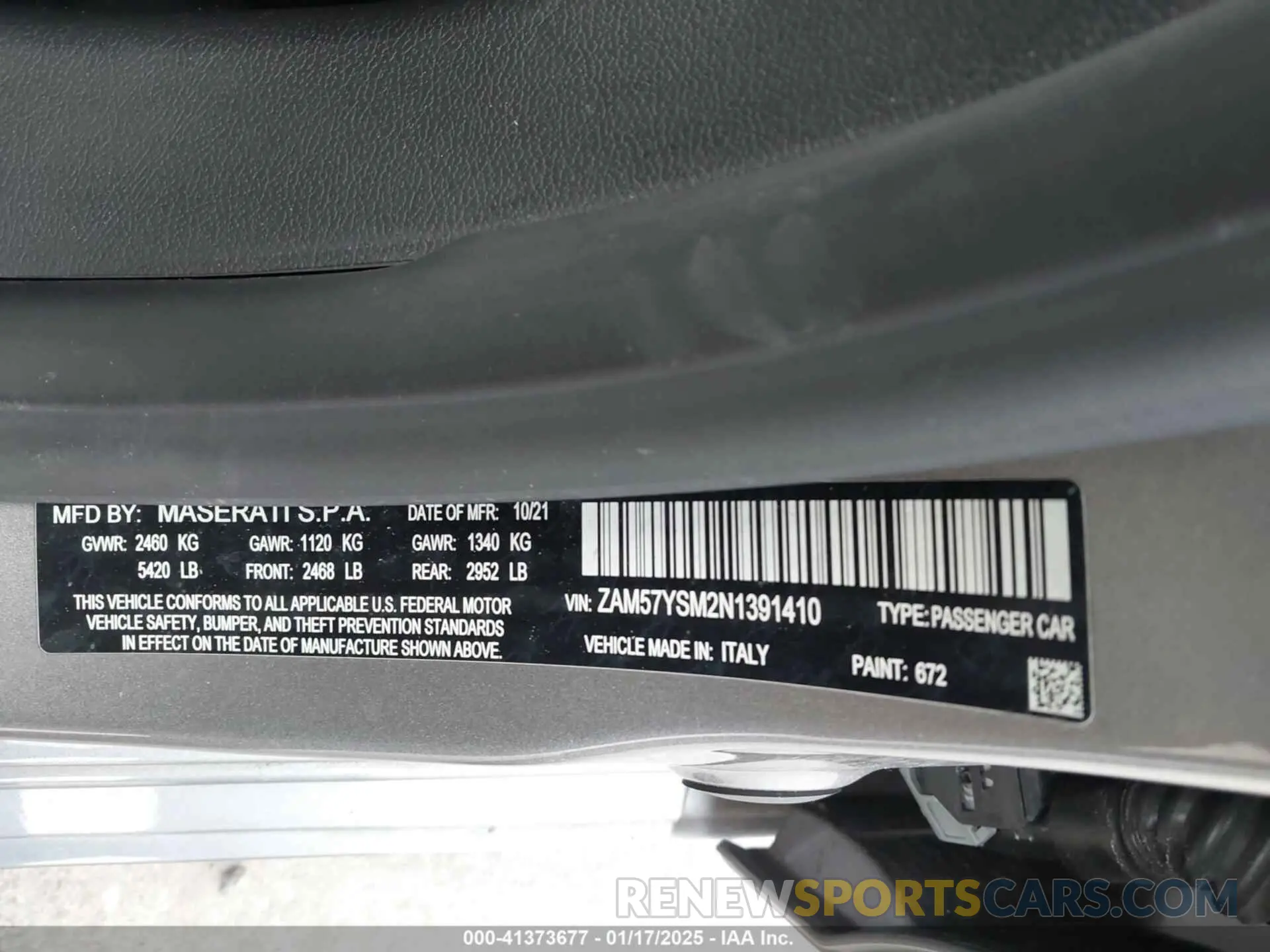 9 fotografías del automóvil dañado ZAM57YSM2N1391410 MASERATI GHIBLI 2022