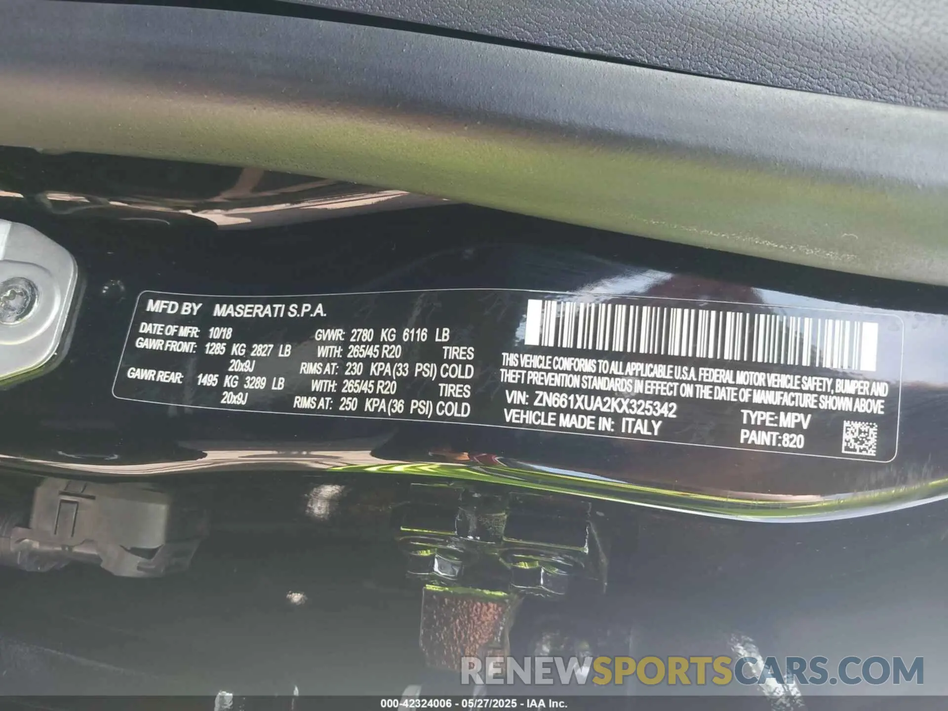 9 fotografías del automóvil dañado ZN661XUA2KX325342 MASERATI LEVANTE 2019