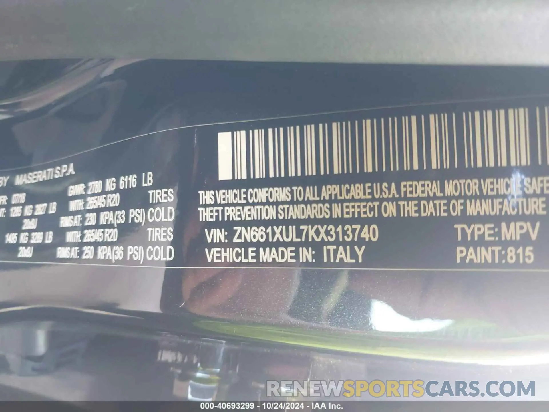9 fotografías del automóvil dañado ZN661XUL7KX313740 MASERATI LEVANTE 2019