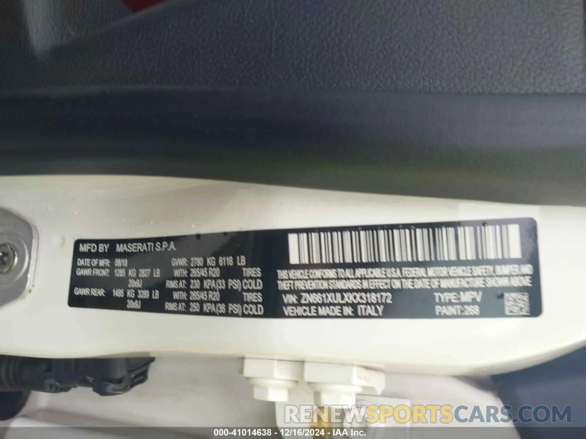 9 fotografías del automóvil dañado ZN661XULXKX318172 MASERATI LEVANTE 2019