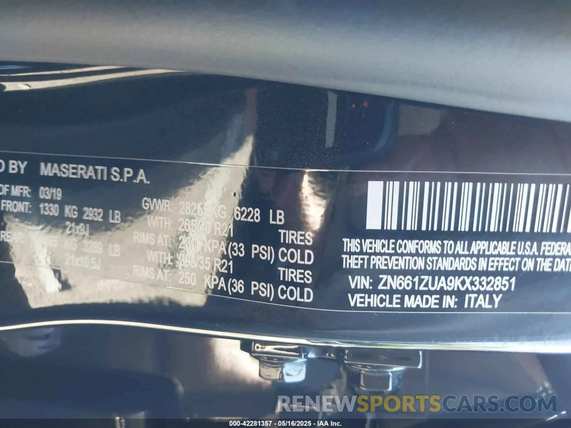 9 fotografías del automóvil dañado ZN661ZUA9KX332851 MASERATI LEVANTE 2019