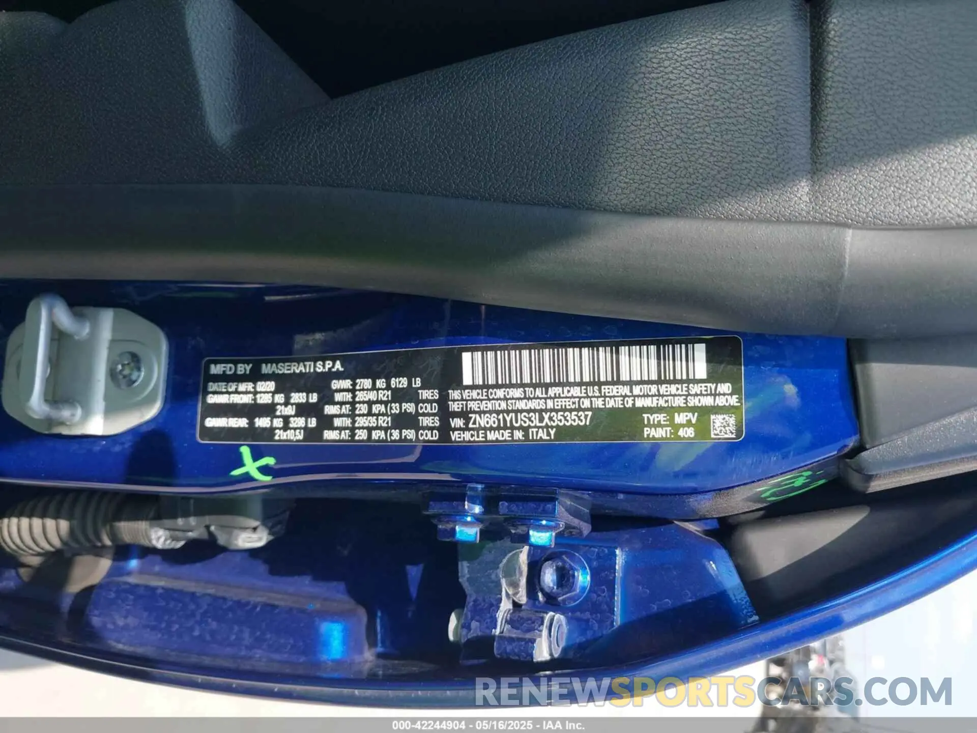 9 fotografías del automóvil dañado ZN661YUS3LX353537 MASERATI LEVANTE 2020