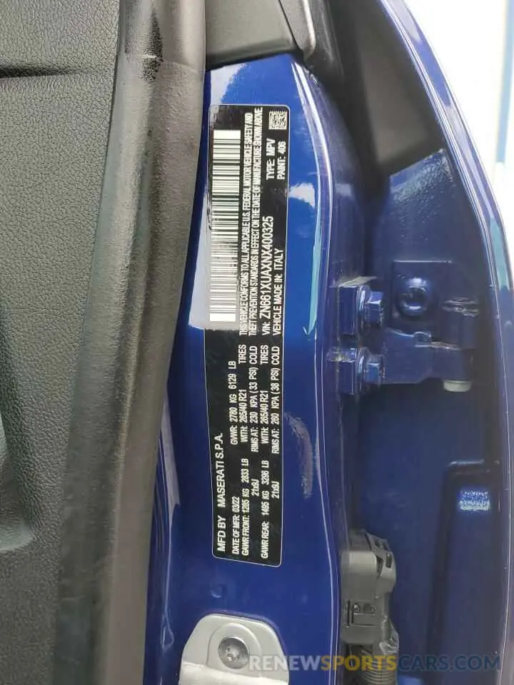 14 fotografías del automóvil dañado ZN661XUAXNX400325 MASERATI LEVANTE BA 2022