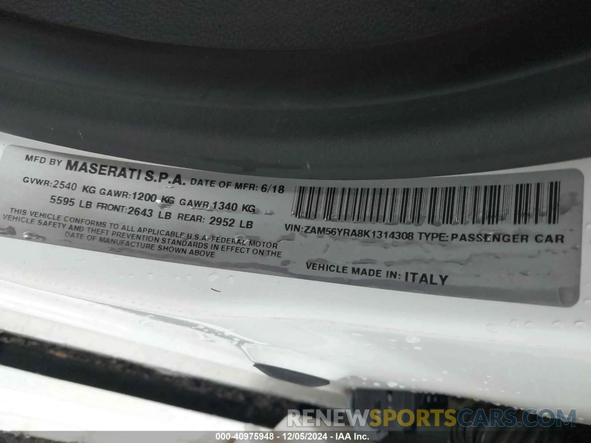 9 fotografías del automóvil dañado ZAM56YRA8K1314308 MASERATI QUATTROPORTE 2019