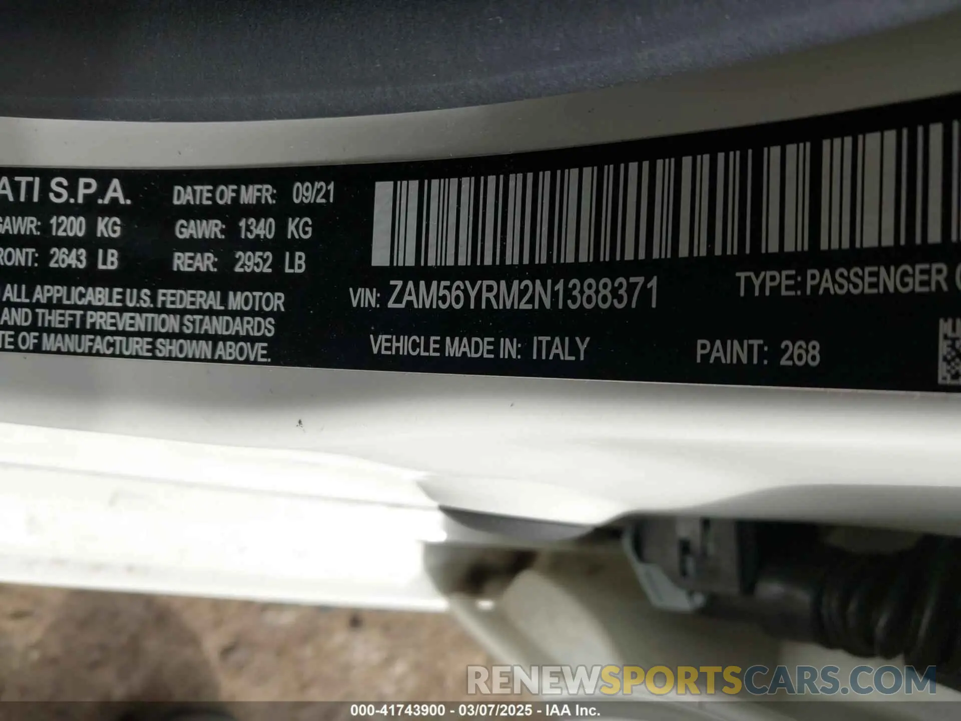 9 fotografías del automóvil dañado ZAM56YRM2N1388371 MASERATI QUATTROPORTE 2022
