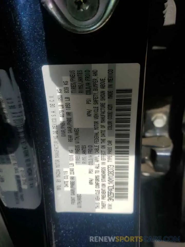14 fotografías del automóvil dañado 3MZBPADL1KM108073 MAZDA 3 2019