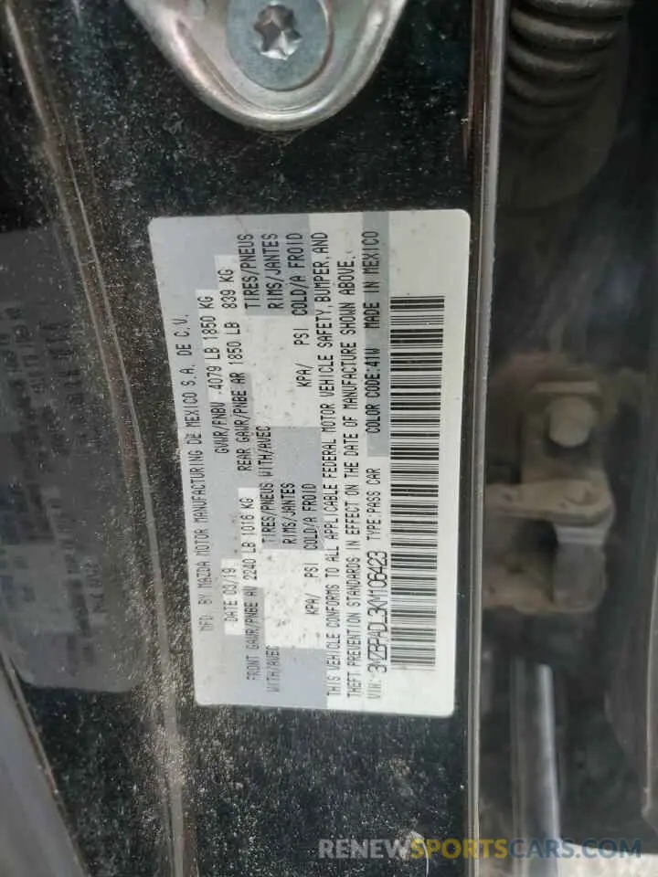 13 fotografías del automóvil dañado 3MZBPADL3KM106423 MAZDA 3 2019