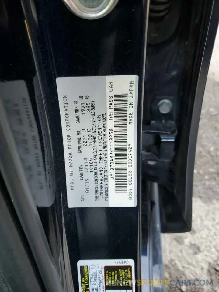 12 fotografías del automóvil dañado JM1BPBAM9K1118238 MAZDA 3 2019