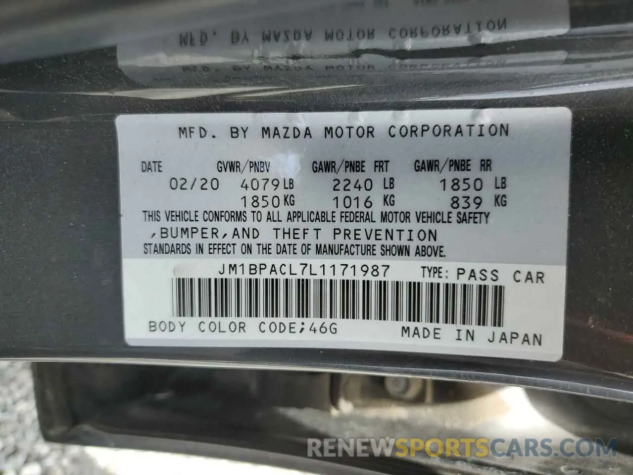 12 fotografías del automóvil dañado JM1BPACL7L1171987 MAZDA 3 2020