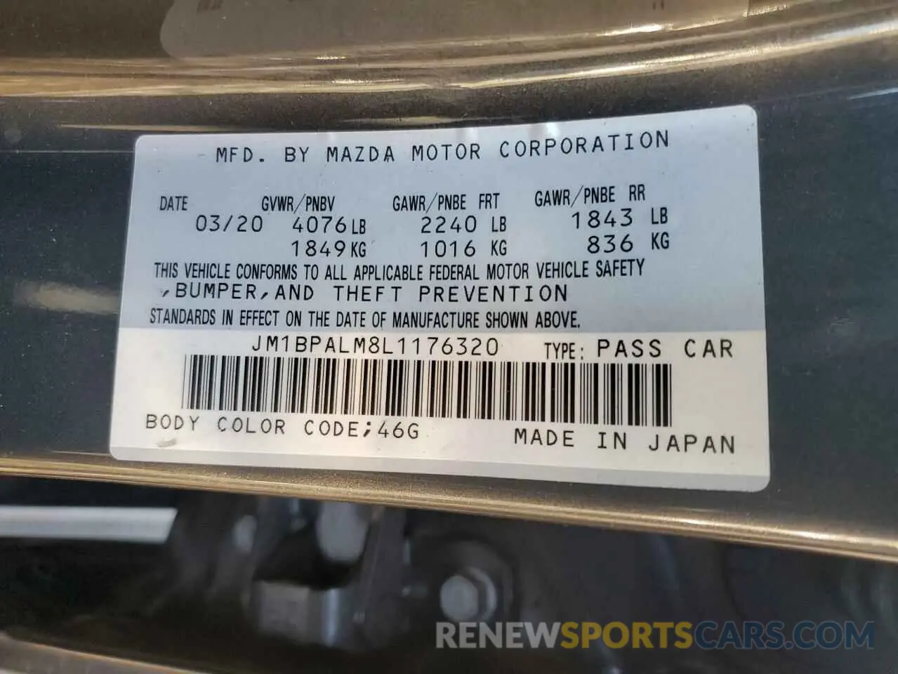 12 fotografías del automóvil dañado JM1BPALM8L1176320 MAZDA 3 2020