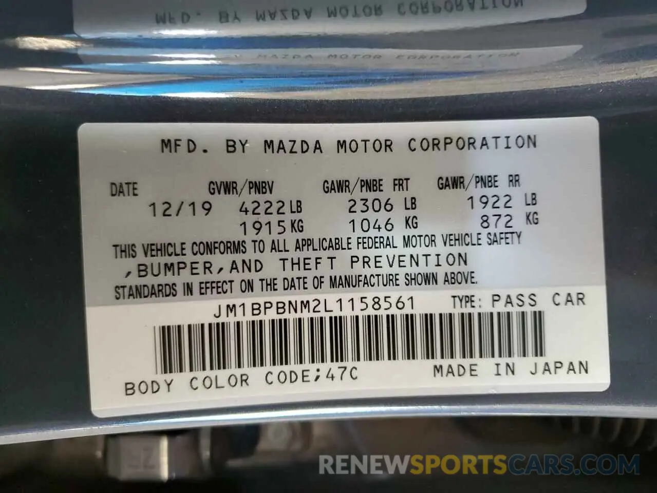 12 fotografías del automóvil dañado JM1BPBNM2L1158561 MAZDA 3 2020