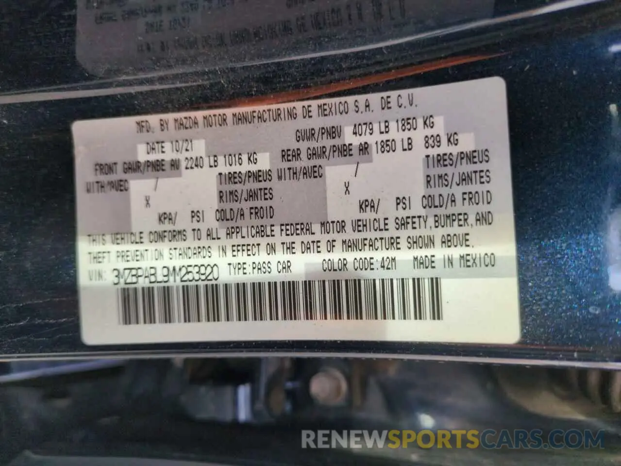 13 fotografías del automóvil dañado 3MZBPABL9MM253920 MAZDA 3 2021