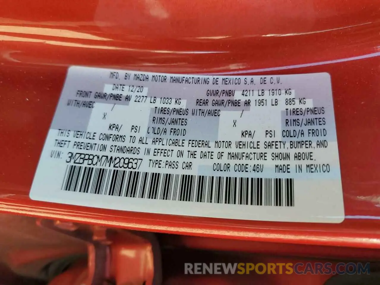 13 fotografías del automóvil dañado 3MZBPBCM7MM209637 MAZDA 3 2021