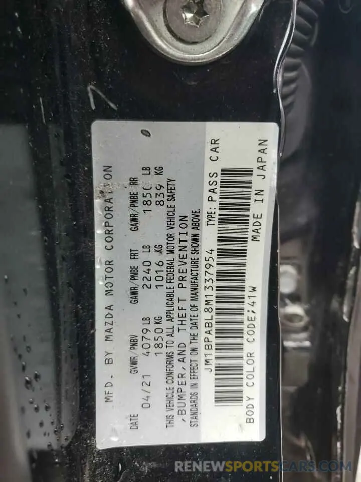 12 fotografías del automóvil dañado JM1BPABL8M1337954 MAZDA 3 2021