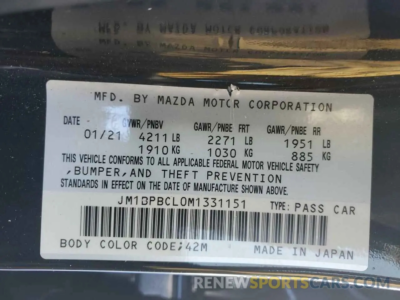 13 fotografías del automóvil dañado JM1BPBCL0M1331151 MAZDA 3 2021