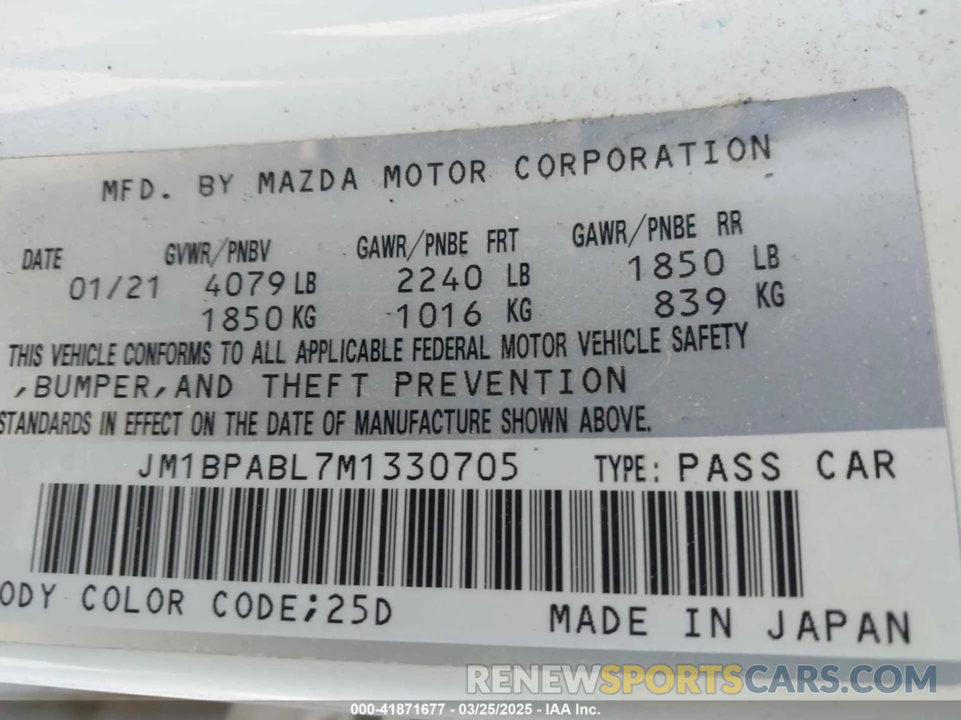 9 fotografías del automóvil dañado JM1BPDCL7M1330705 MAZDA 3 2021