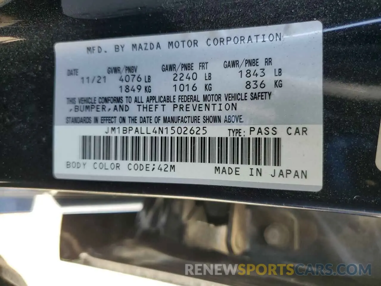 12 fotografías del automóvil dañado JM1BPALL4N1502625 MAZDA 3 2022