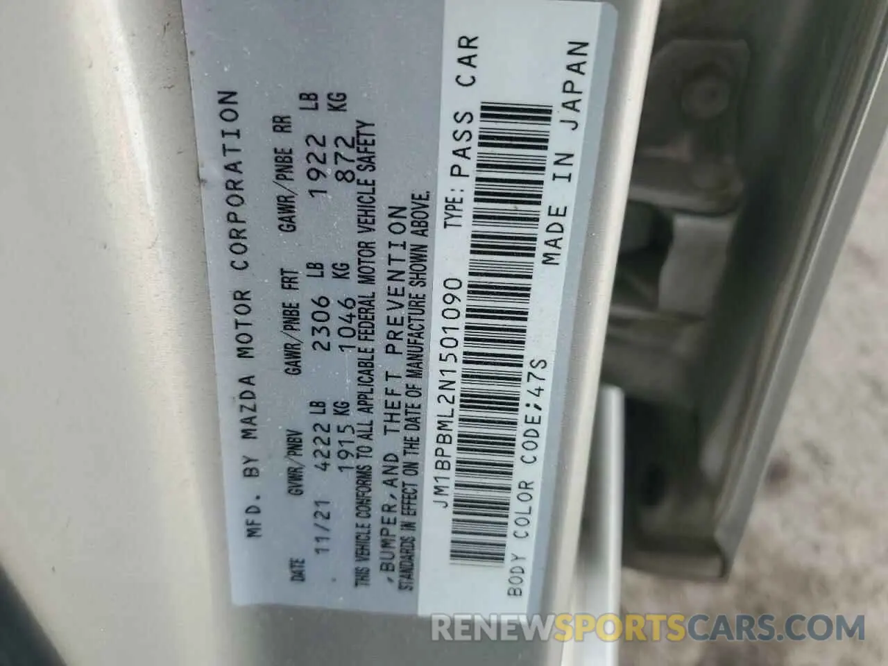 14 fotografías del automóvil dañado JM1BPBML2N1501090 MAZDA 3 2022
