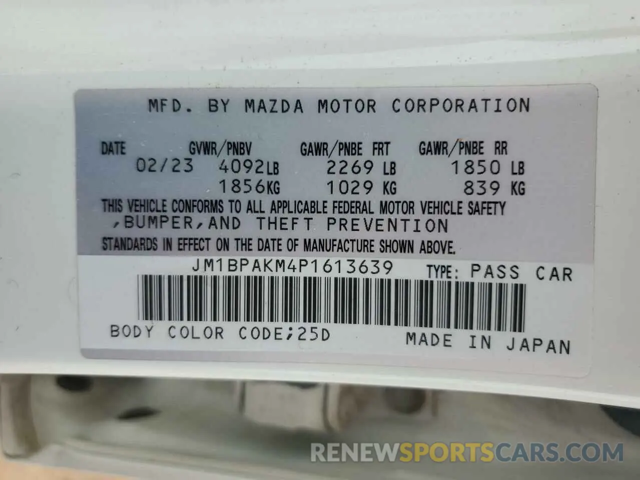 12 fotografías del automóvil dañado JM1BPAKM4P1613639 MAZDA 3 2023