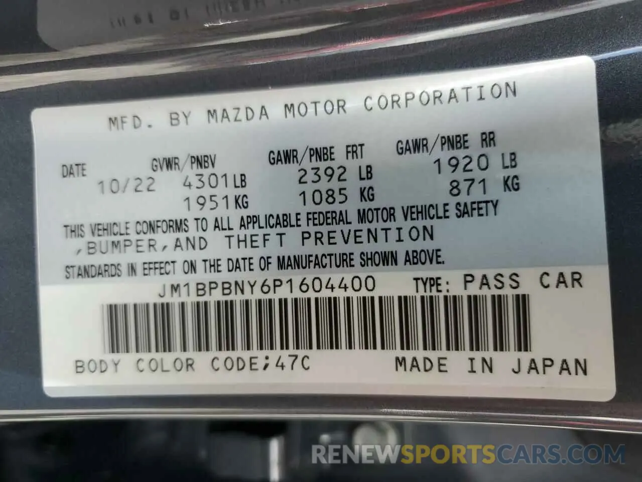 13 fotografías del automóvil dañado JM1BPBNY6P1604400 MAZDA 3 2023